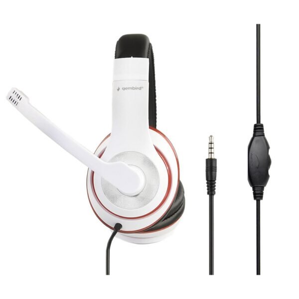 Auscultadores Gembird Stereo MHS-03 3.5MM Branco/Preto c/ Anel Vermelho - Image 2